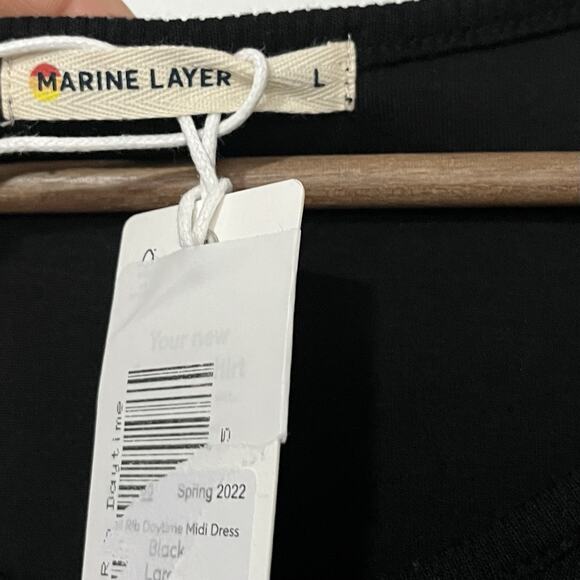 Marine Layer Lexi Ribbed Daytime Midi Dress Size L Black Bodycon Stretch NWT - Picture 6 of 9